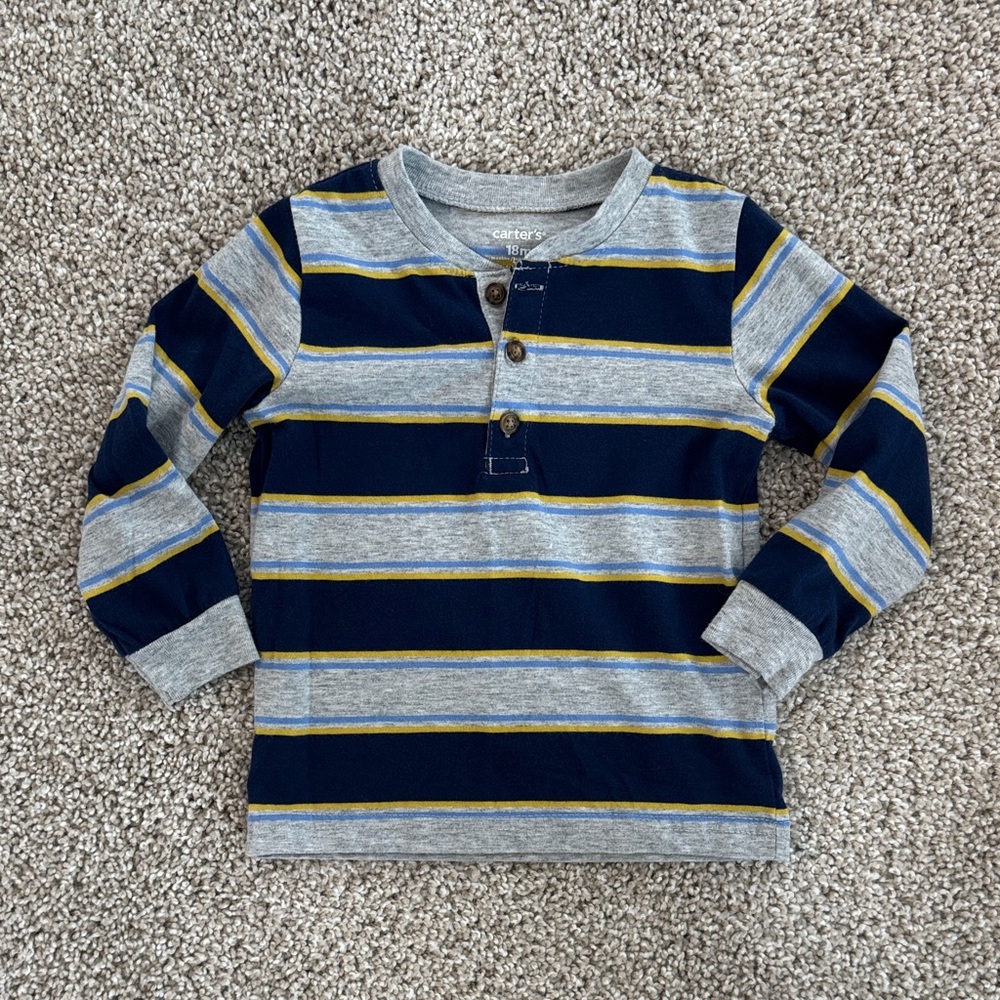 Carter's Navy and Gray Striped Henley Long Sleeve Tee 18M